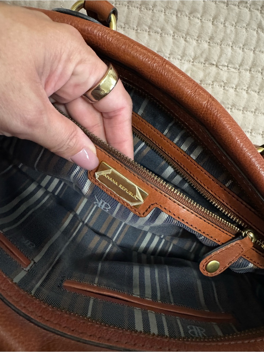 Vintage Banana Republic Brown Leather Satchel with Gold Hardware - Picture 5 of 5